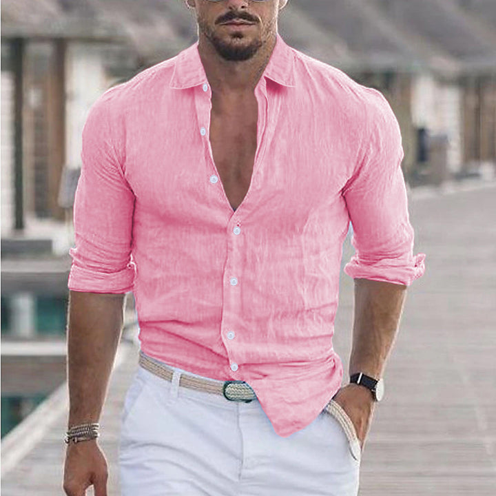 Men's casual linen shirt with button-free front and elegant details Lisslune