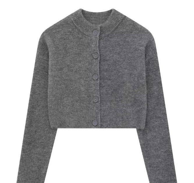 Women's Short Cardigan with Button Placket and Elegant Round Neckline Lisslune