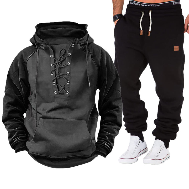 Men's casual hoodie with braided lace closure and comfortable joggers Lisslune