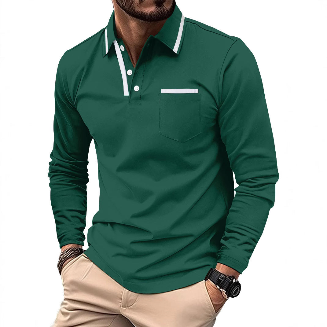 Men's Long Sleeve Polo Shirt with Elegant Contrast Details Lisslune