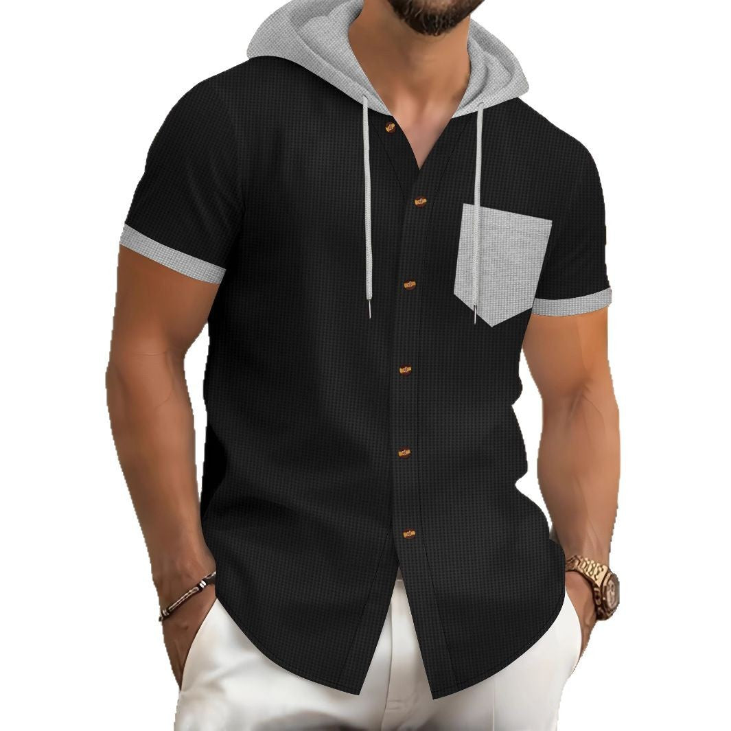 Men's Short Sleeve Shirt with Hood and Fashionable Design Lisslune