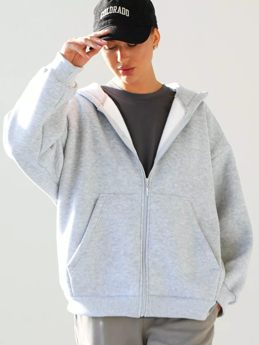 Women's Oversized Hooded Jacket with Zipper and Large Pockets Lisslune