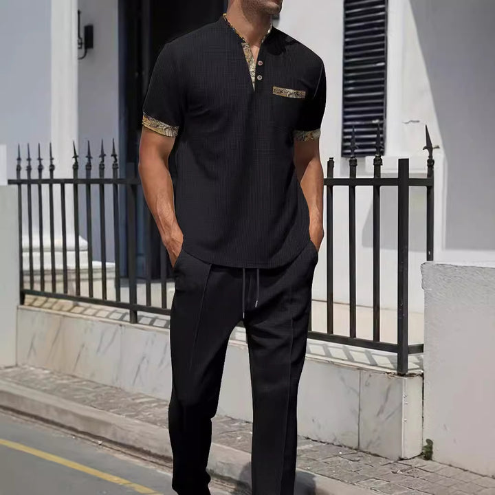 Men's Fashion Outfit Set with Textured Top and Casual Pants Lisslune
