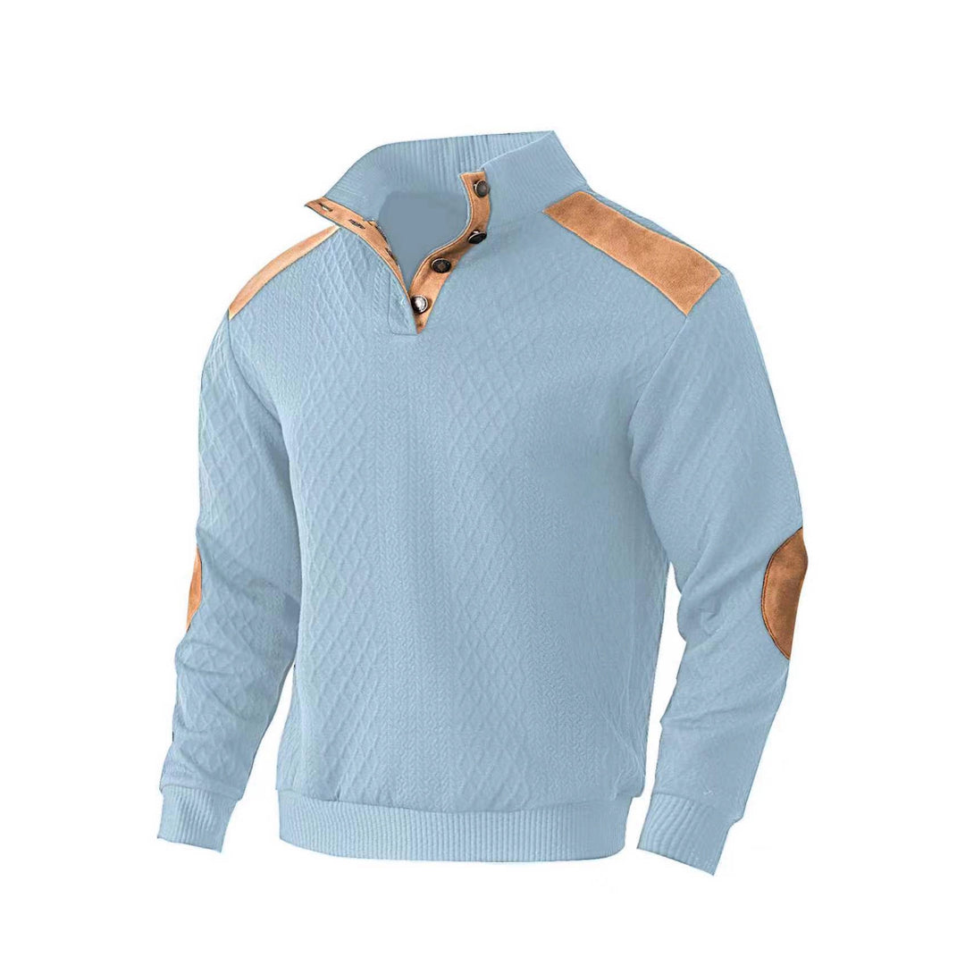 Men's knit pullover with unique stand collar and fashionable details Lisslune