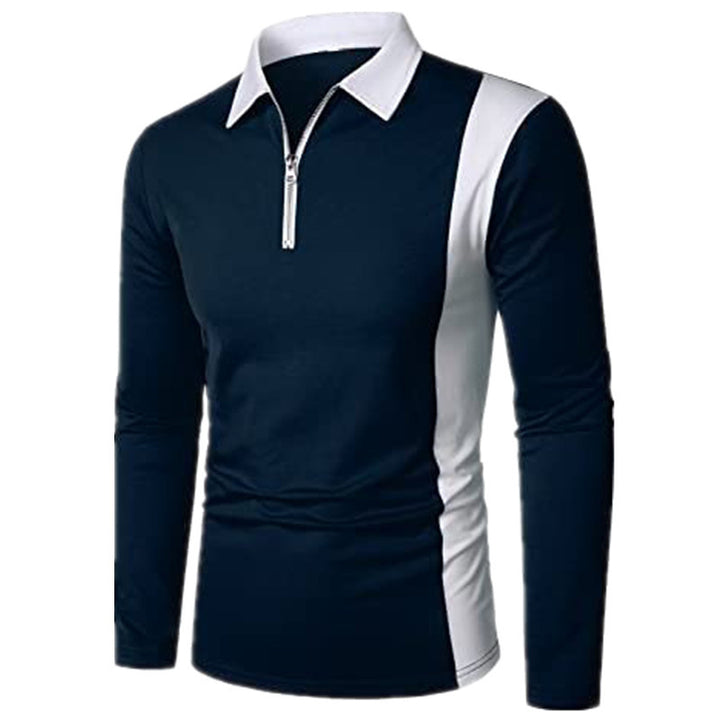 Men's Long Sleeve Polo Shirt with Sporty Zip Design and Modern Color Details Lisslune