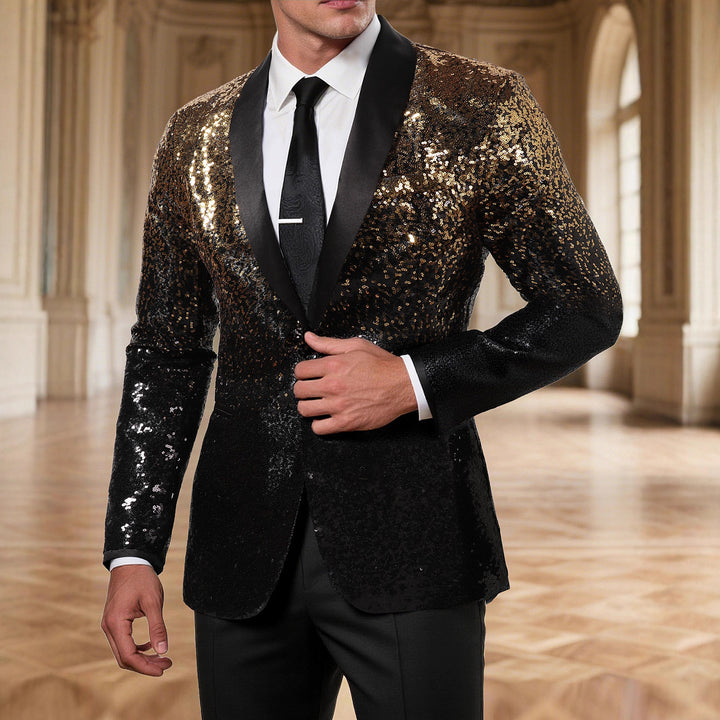 Men's Glamorous Sequin Blazer with Satin Lapels and Modern Cut Lisslune