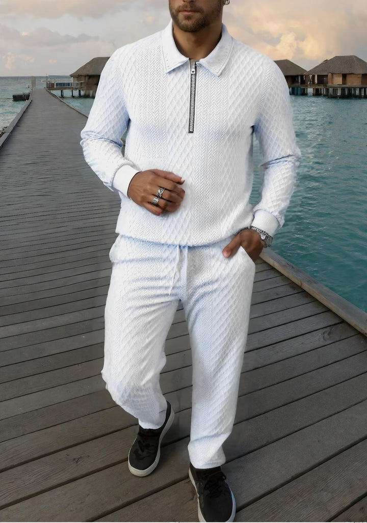 Men's Elegant Knit Suit made of breathable material with stand-up collar Lisslune