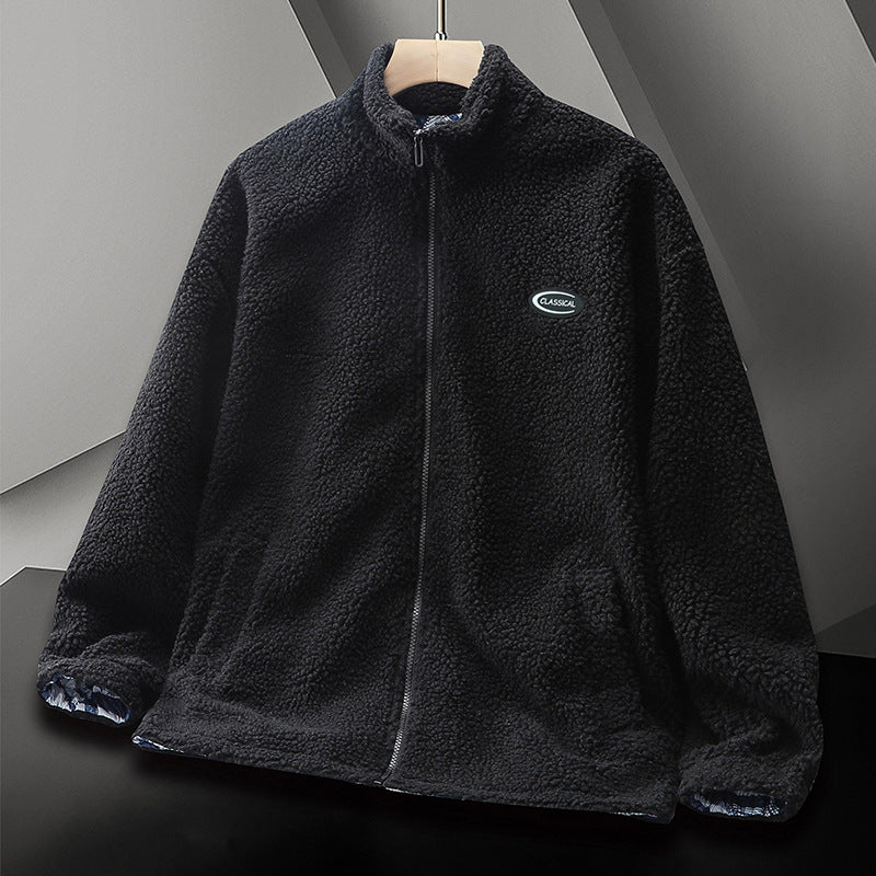 Men's Warm Fleece Jacket with High Collar and Elastic Cuffs Lisslune