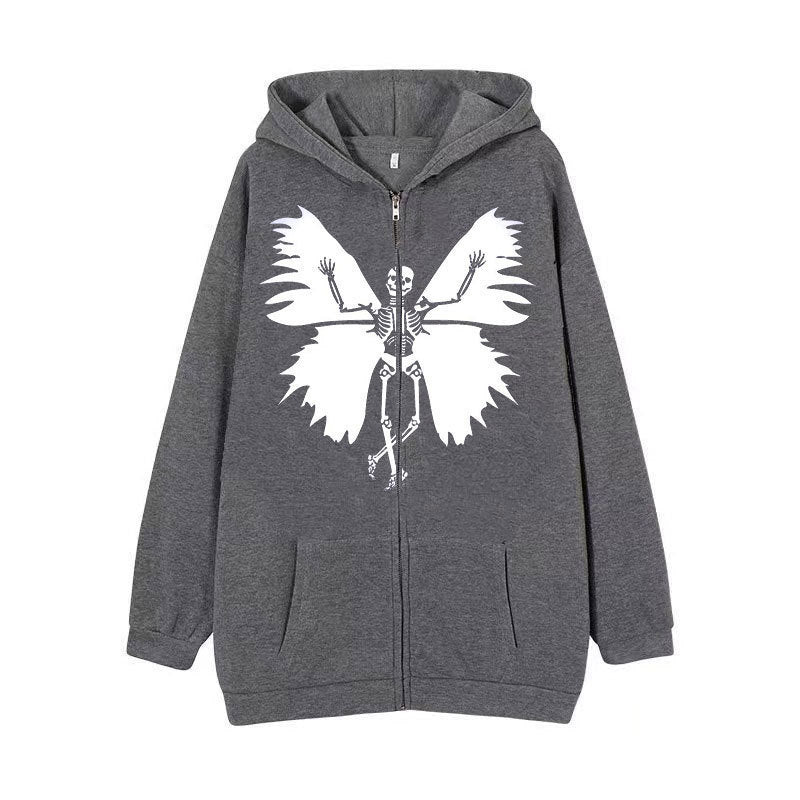 Women’s zip hoodie with unique skeleton and butterfly design Lisslune