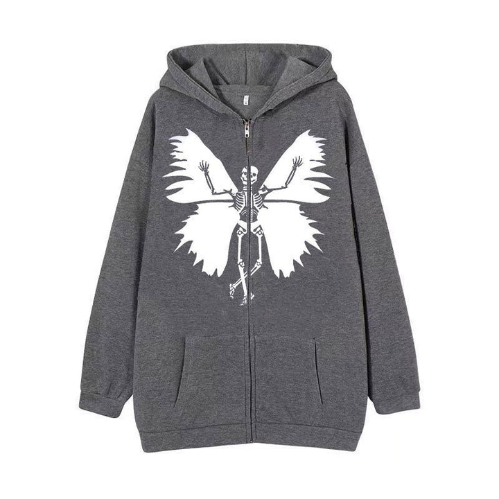 Women’s zip hoodie with unique skeleton and butterfly design Lisslune