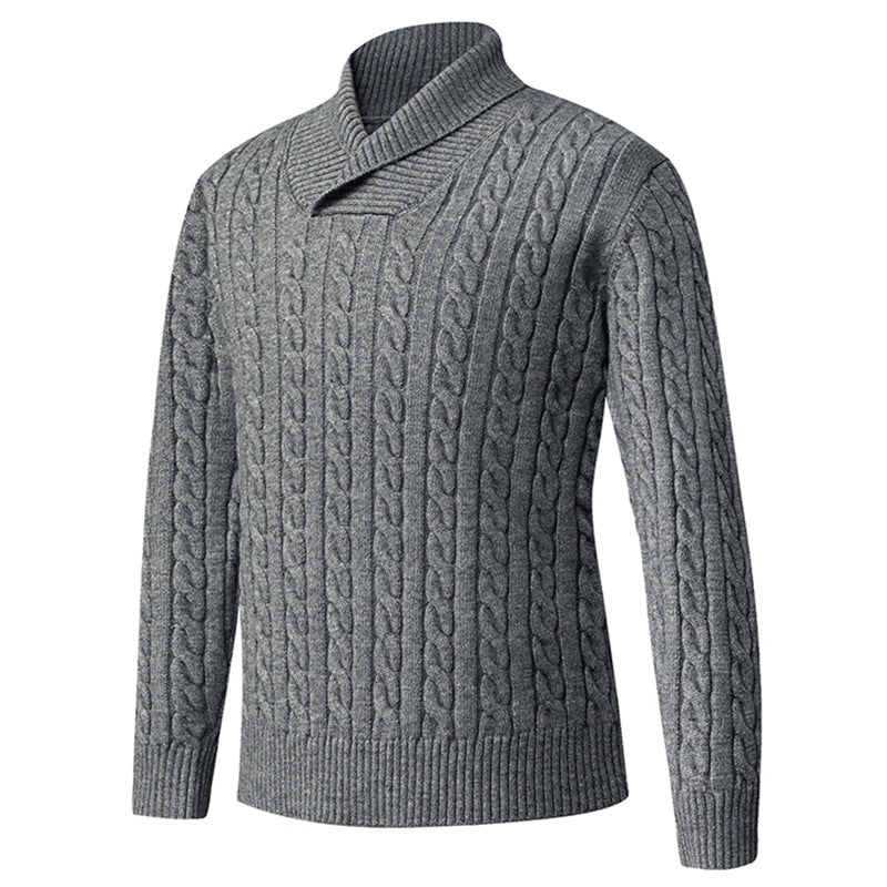 Men's chunky knit sweater with modern shawl collar and cable pattern Lisslune