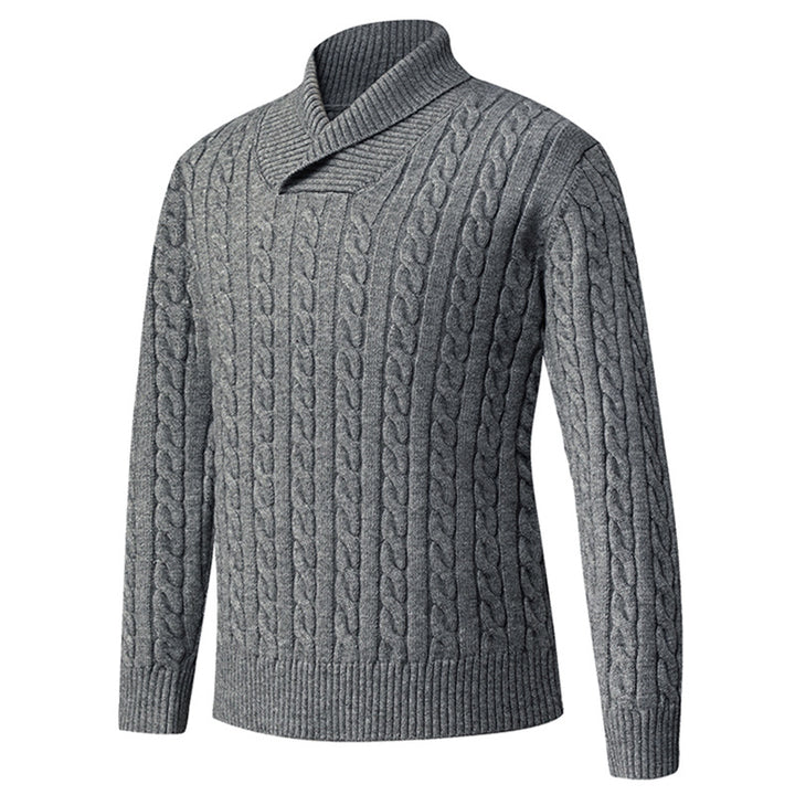 Men's chunky knit sweater with modern shawl collar and cable pattern Lisslune
