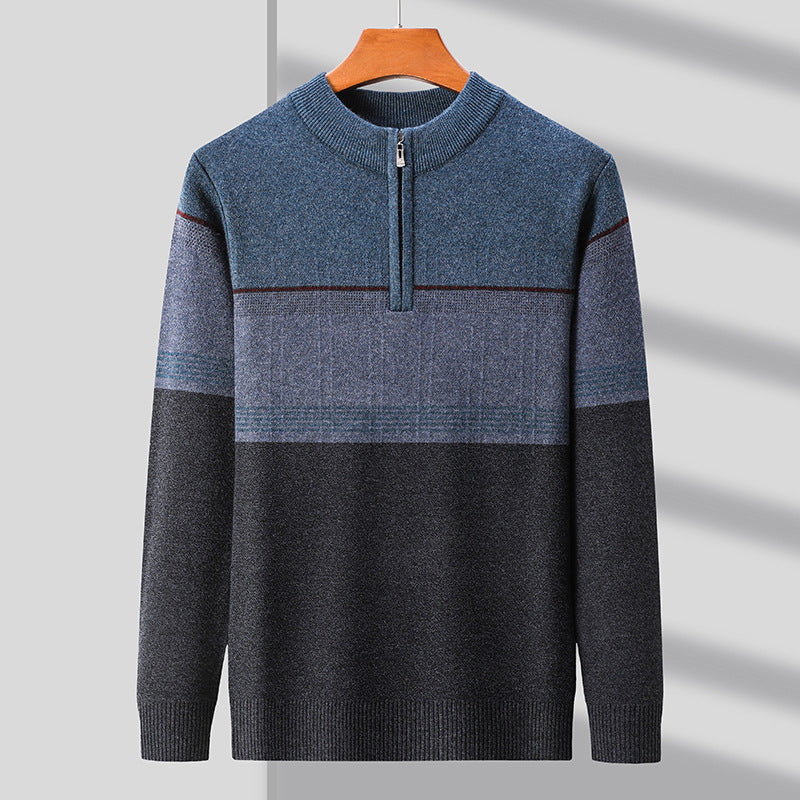 Men's Pullover with Half Zip and Modern Color Stripes Lisslune