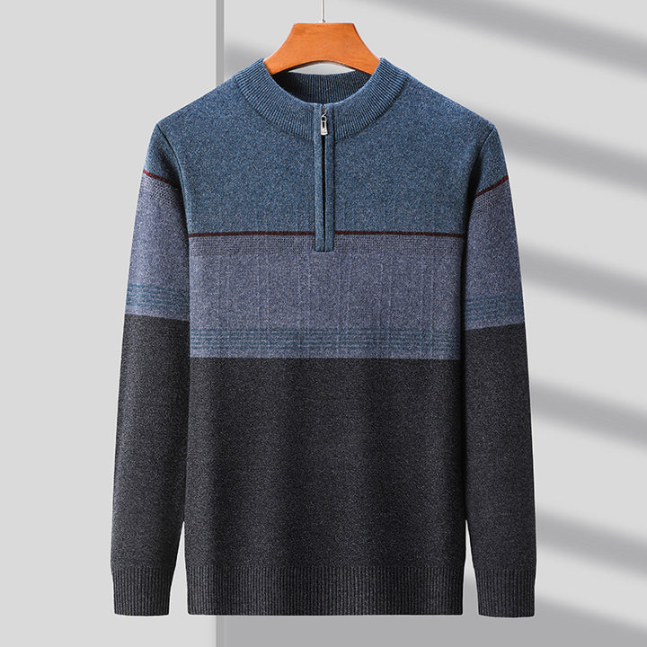 Men's Pullover with Half Zip and Modern Color Stripes Lisslune