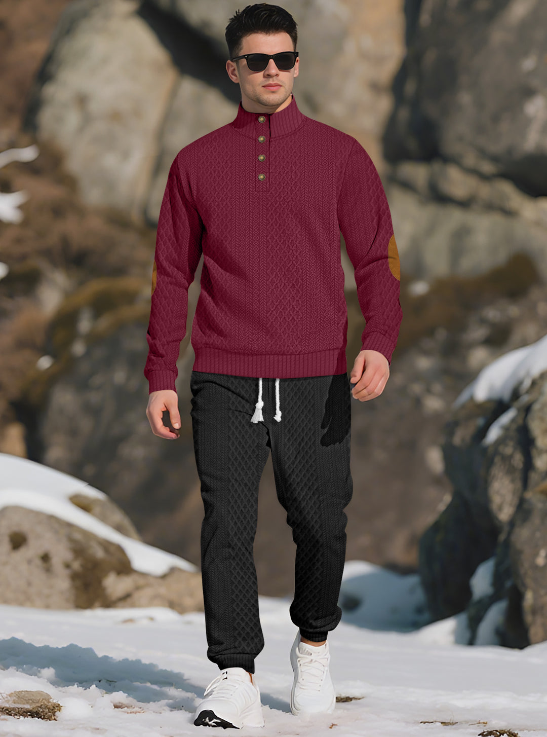 Men's Comfortable Knit Sweater with Stand-Up Collar and Trendy Buttons Lisslune