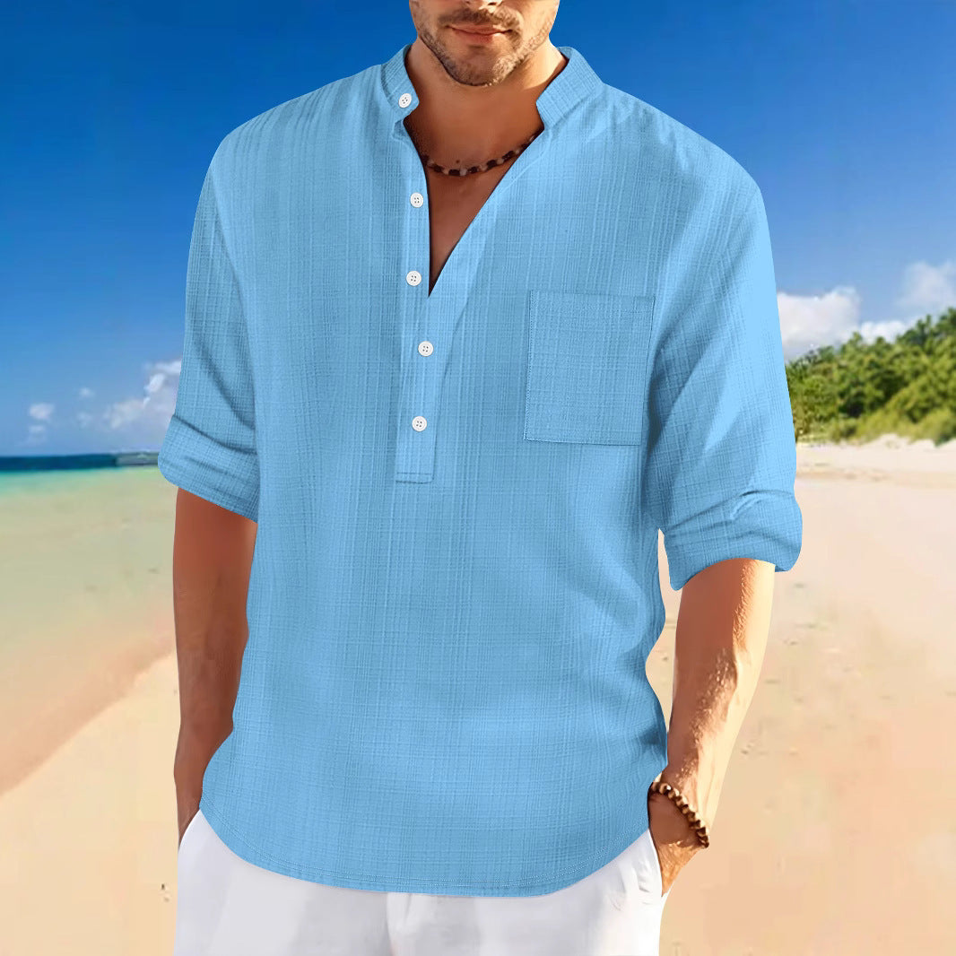 Men's casual long-sleeve shirt with texture and button placket Lisslune