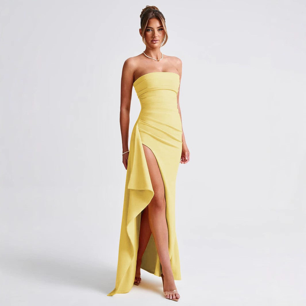 Damen Elegantes trägerloses Abendkleid mit asymmetrischem Schlitz Lisslune