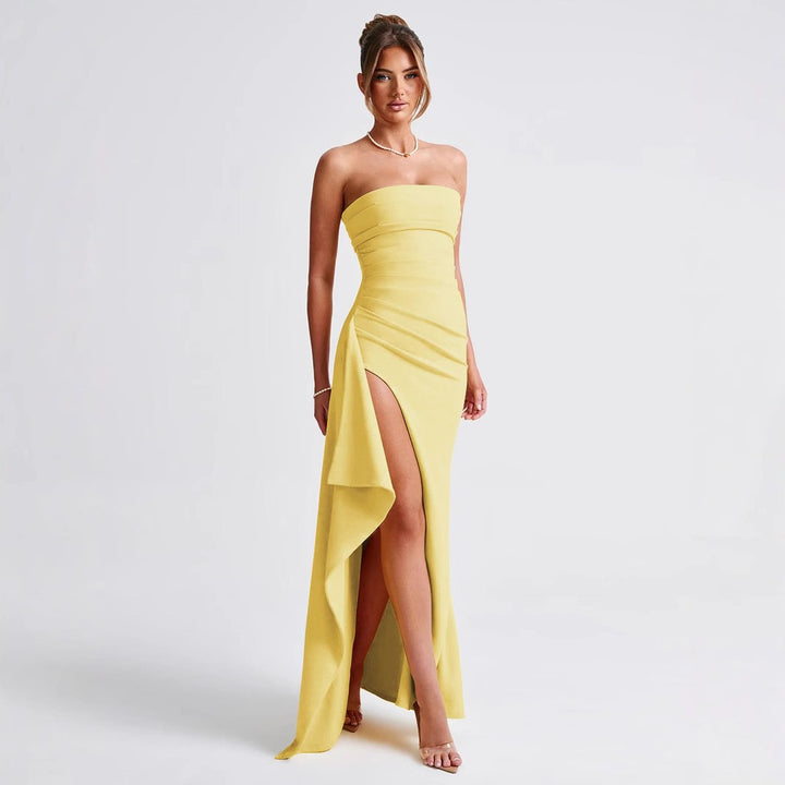 Damen Elegantes trägerloses Abendkleid mit asymmetrischem Schlitz Lisslune