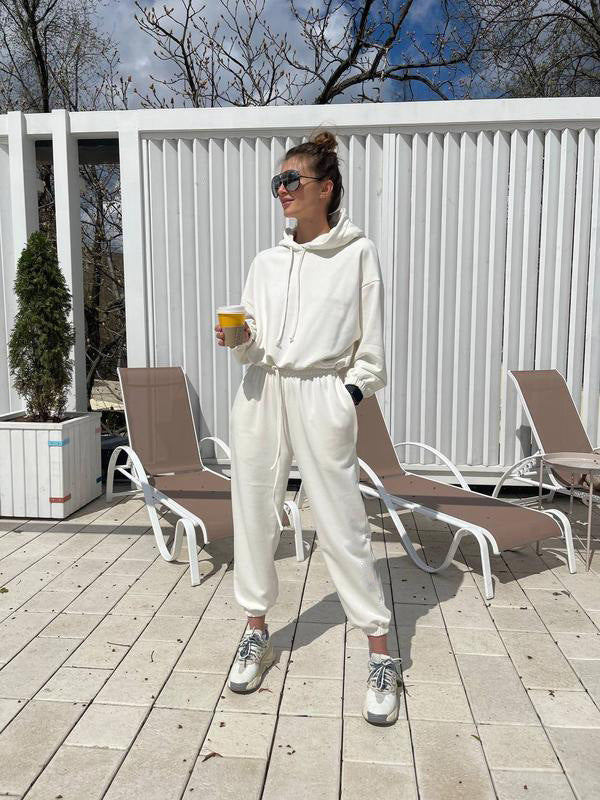 Women's Leisure Wellness Suit with Hood and Elastic Waistband