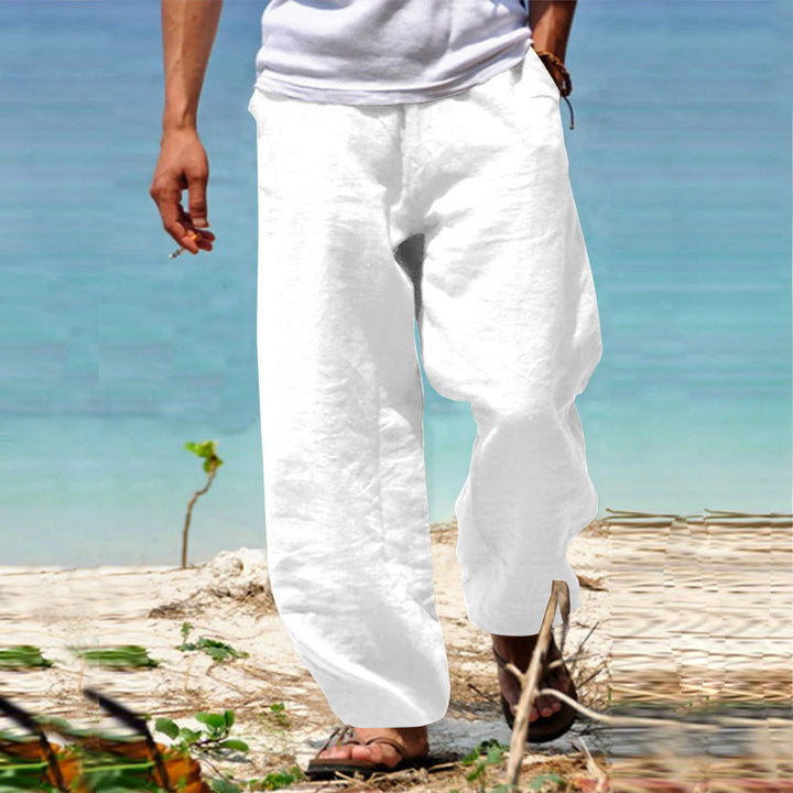 Men's casual linen pants with elastic waistband and practical side pockets Lisslune