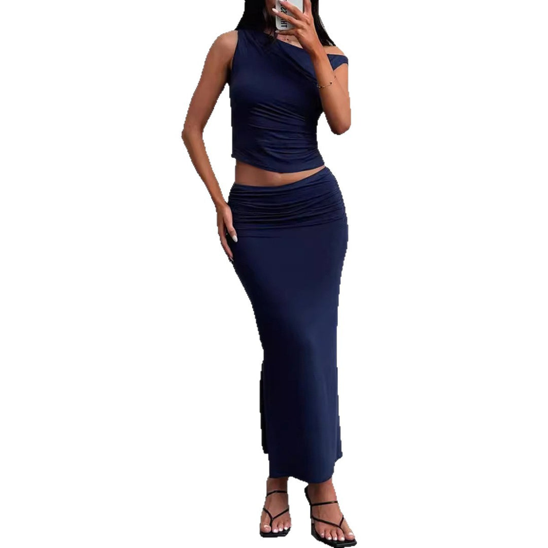 Damen Schickes Set mit asymmetrischem Oberteil und langem Rock Lisslune