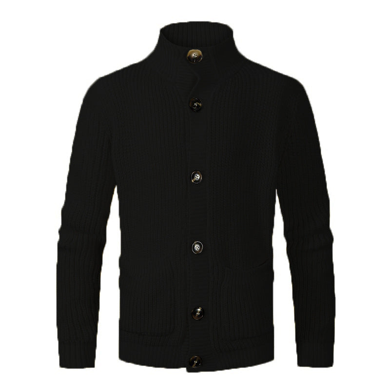 Men's fashionable knitted cardigan with high collar and button details Lisslune