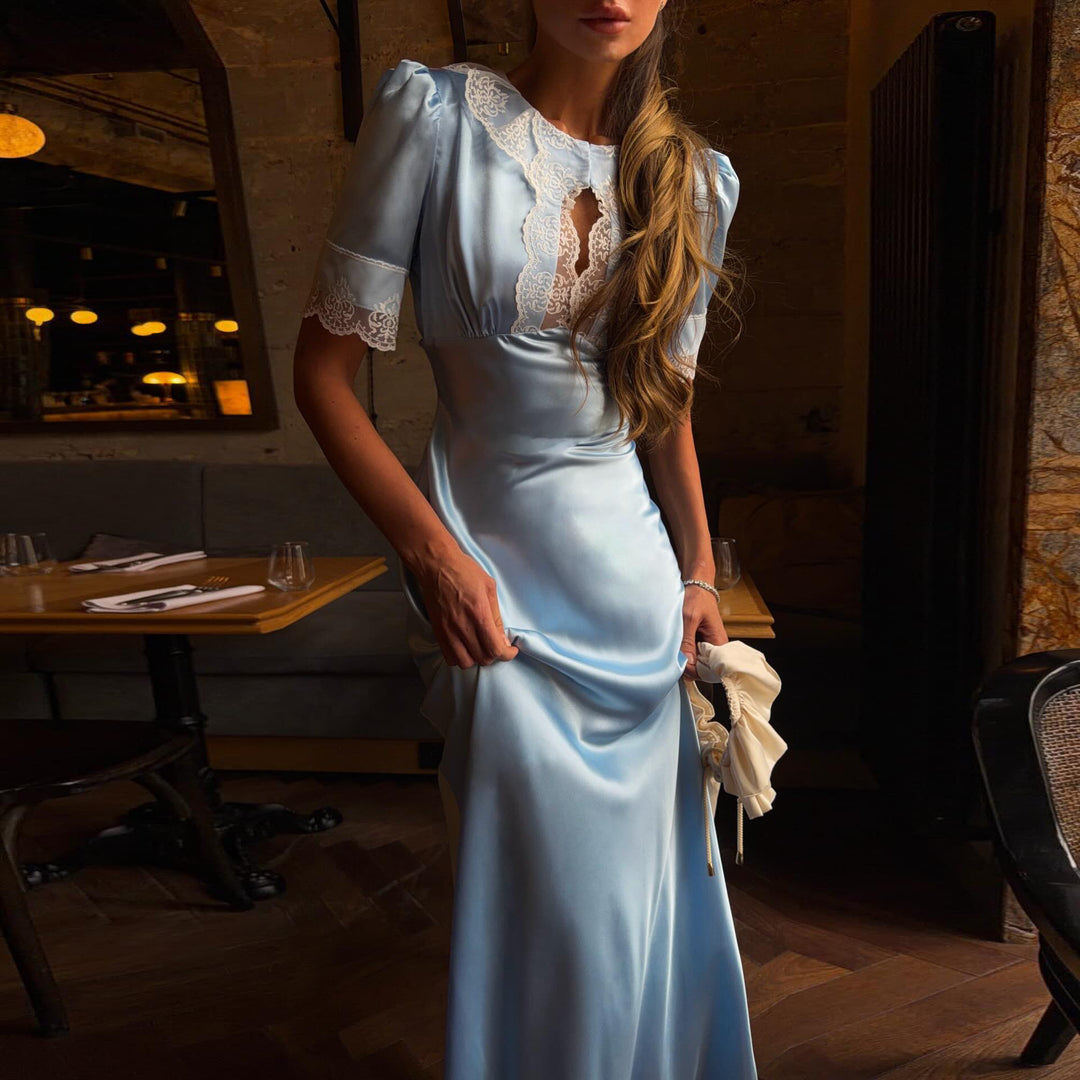 Women’s maxi dress with elegant lace accents and V-neck