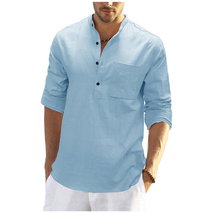 Men's linen shirt with classic Henley neckline and practical chest pocket Lisslune