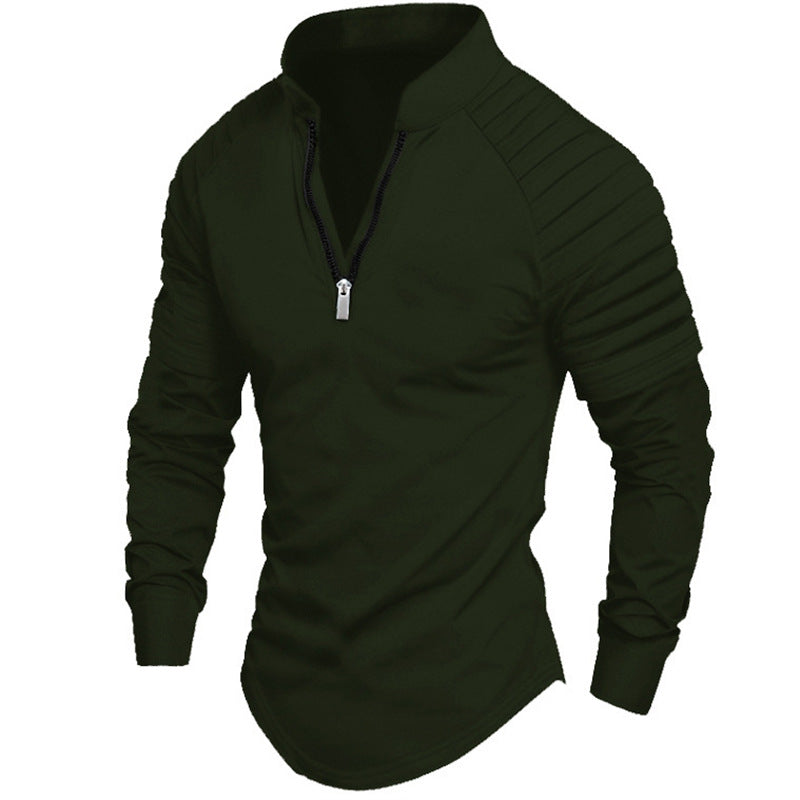 Men's sporty long-sleeve shirt with stand-up collar and zipper Lisslune