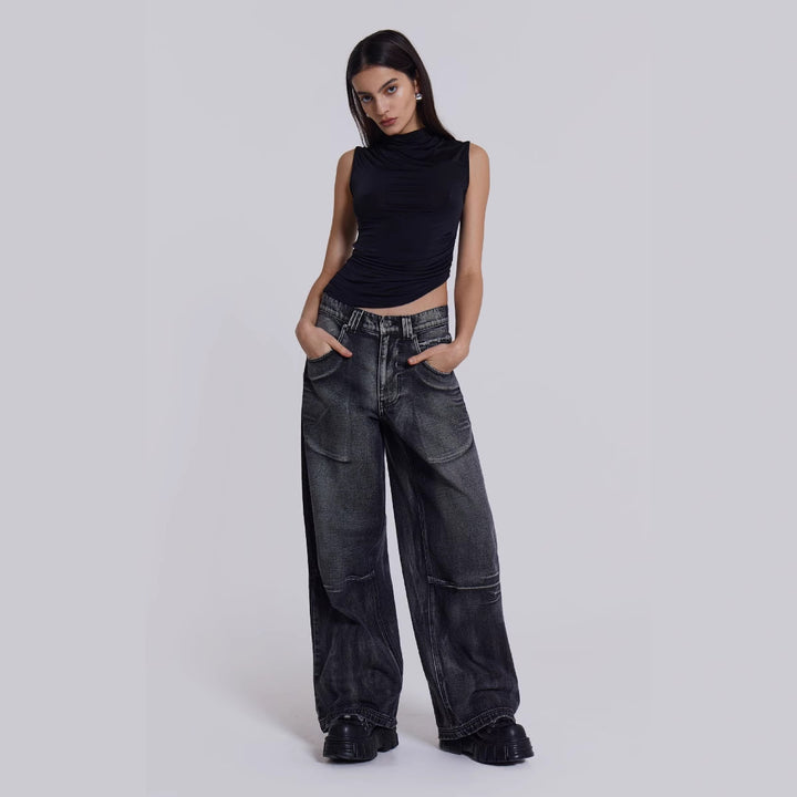 Damen weite Jeans mit kunstvollem Flügel-Design und einzigartigen Details Lisslune