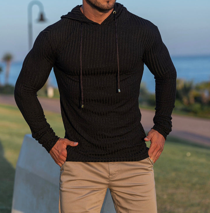 Men's stylish hooded sweater with ribbed texture and fashionable cut Lisslune