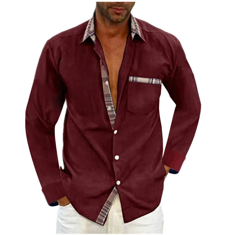 Men's long sleeve shirt with fashionable check pattern and practical chest pocket Lisslune