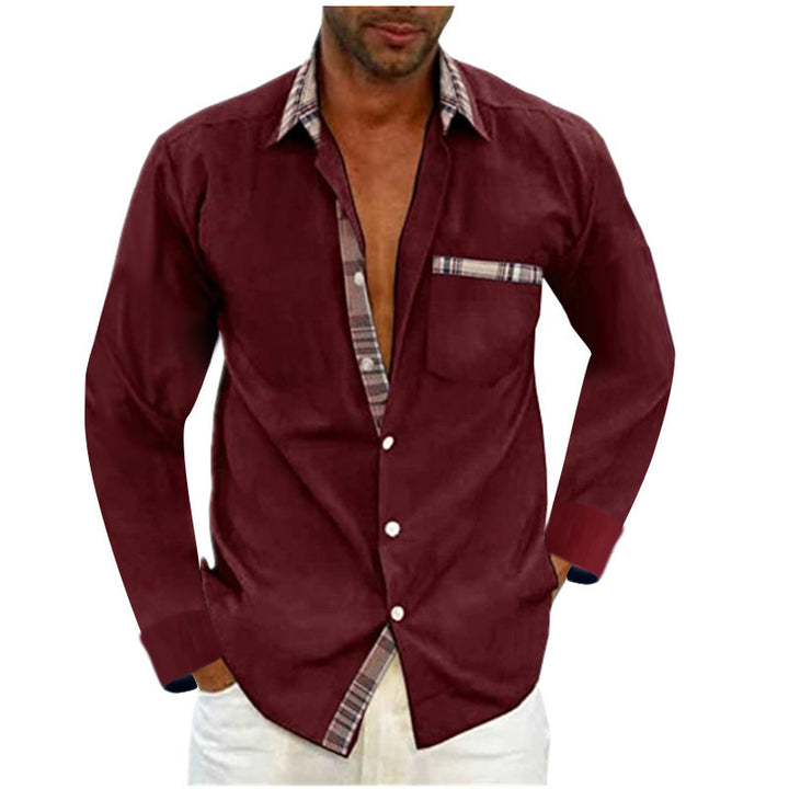 Men's long sleeve shirt with fashionable check pattern and practical chest pocket Lisslune