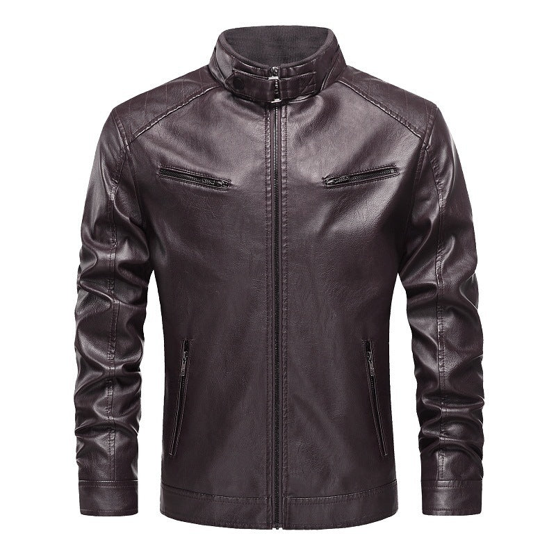 Men's Synthetic Leather Jacket In A Modern Design with Asymmetrical Zipper and Slim Fit Lisslune