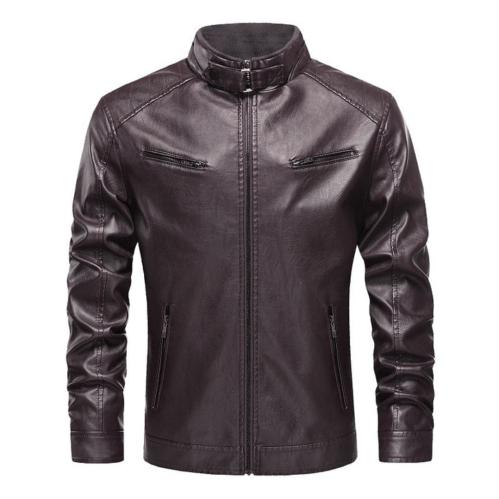 Men's Synthetic Leather Jacket In A Modern Design with Asymmetrical Zipper and Slim Fit Lisslune