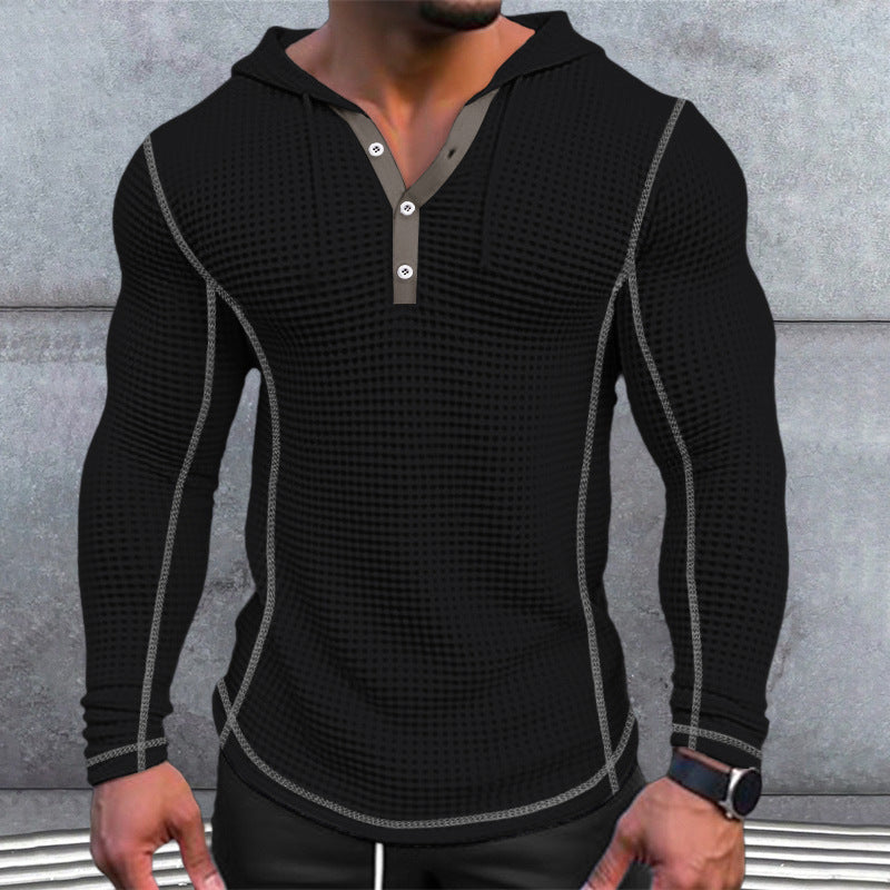 Men's stylish hooded shirt with textured design and button placket Lisslune