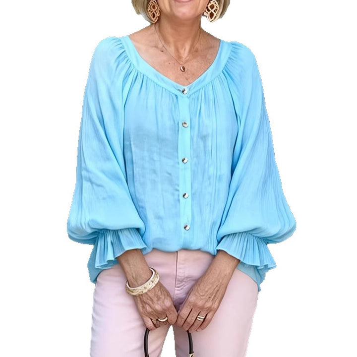 Damen Elegantes Blusenshirt mit Rüschenärmeln und Knopfleiste Lisslune