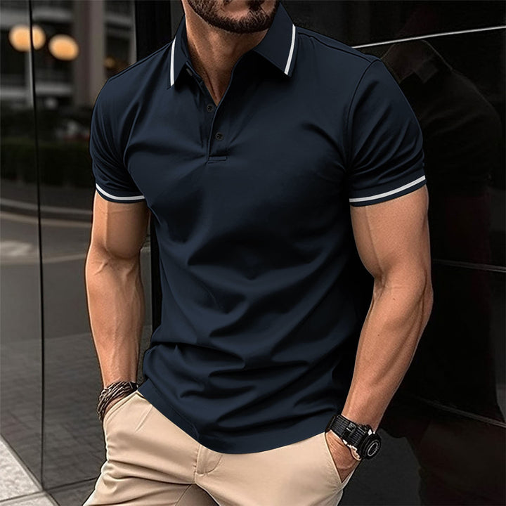 Men's Elegant Polo Shirt with Decorative Contrast Details and Breathable Fabric Quality Lisslune