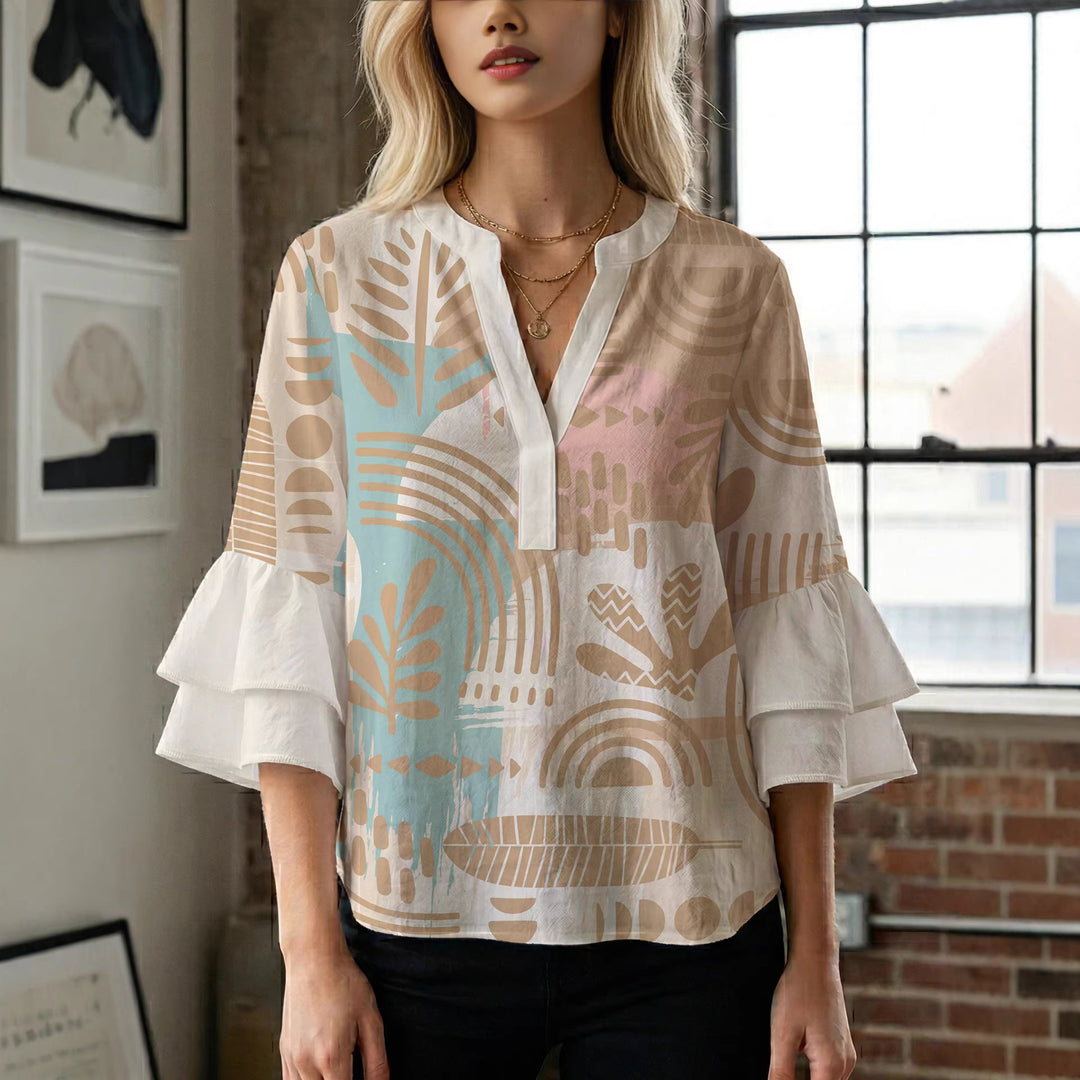 Women's blouse with ruffle details and eye-catching animal print Lisslune