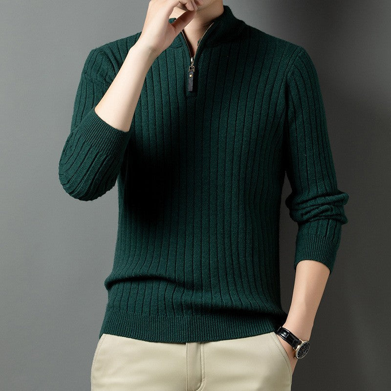 Men's knit sweater with modern stand-up collar in ribbed design Lisslune
