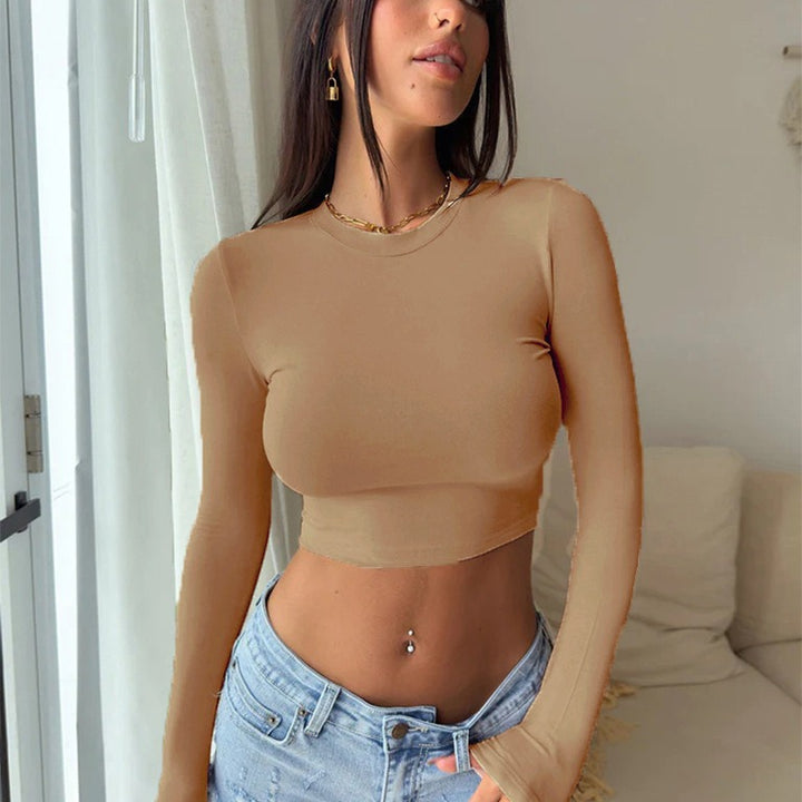 Damen elegantes langärmliges Crop-Top aus hautfreundlichem Material Lisslune