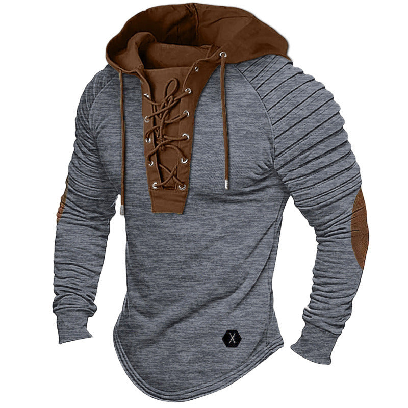 Men's casual hoodie with fashionable lacing design and structured sleeves Lisslune