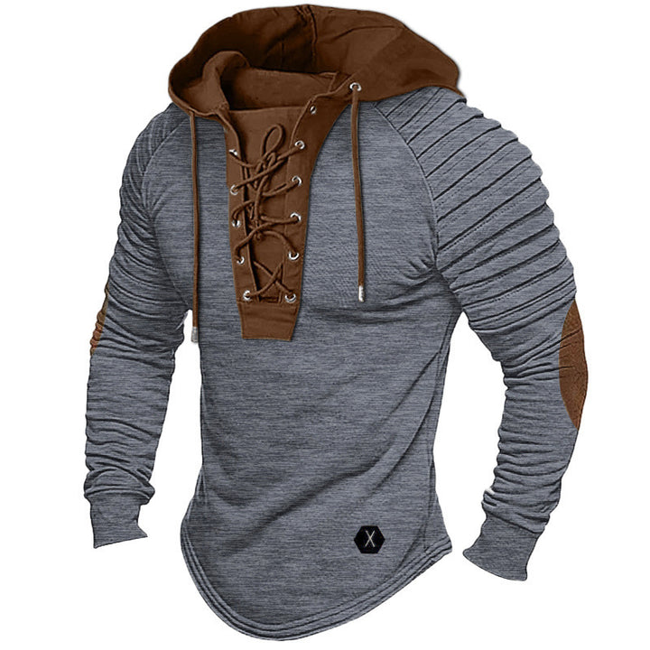 Men's casual hoodie with fashionable lacing design and structured sleeves Lisslune