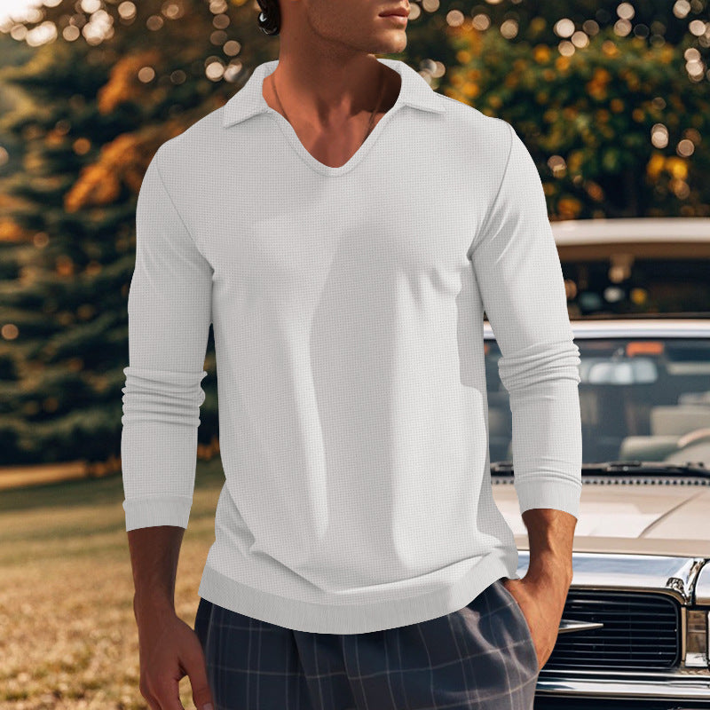 Men's Long Sleeve Shirt with Modern V-Neck and Textured Design Lisslune