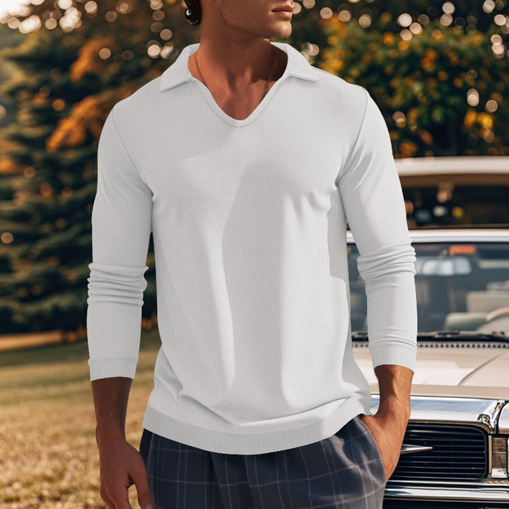 Men's Long Sleeve Shirt with Modern V-Neck and Textured Design Lisslune