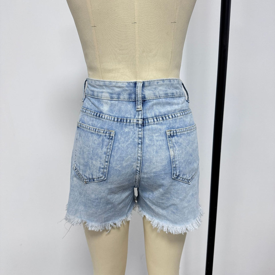 Women's Destroyed Denim Shorts in Casual Style Lisslune
