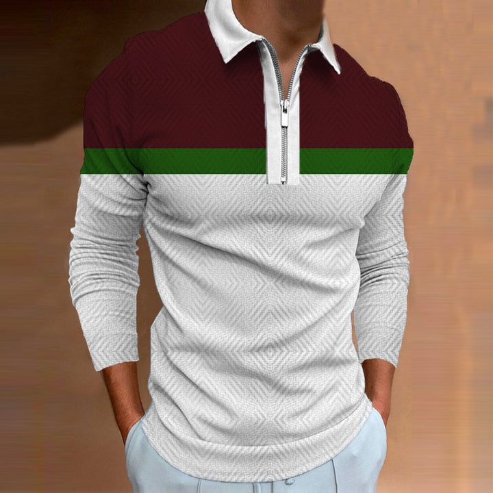 Men's Long Sleeve Polo Shirt with Sporty Zipper and Modern Accents Lisslune
