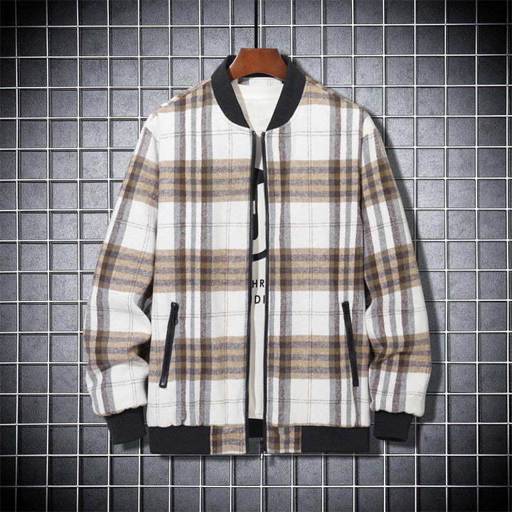 Men's Quilted Bomber Jacket with Checked Pattern Lisslune
