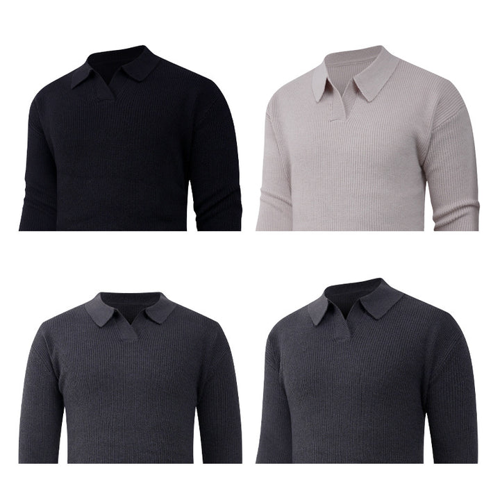 Men's knit sweater with classic collar and textured look Lisslune