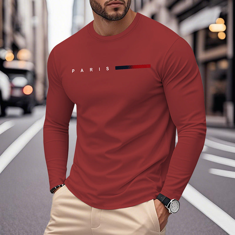 Men's Long Sleeve T-Shirt with Modern Paris Print and Elastic Hem Lisslune